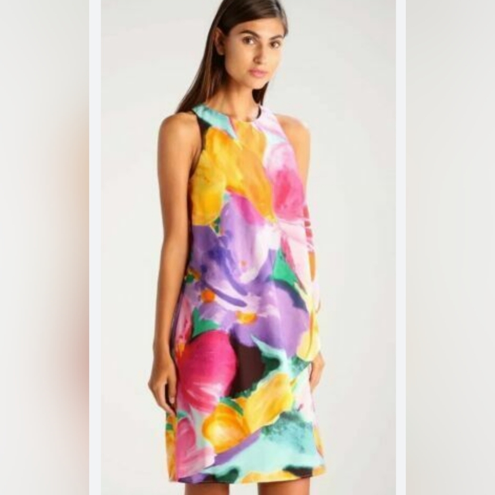 Laure Ralph Lauren crepe Sleeveless printed floral dress multi color